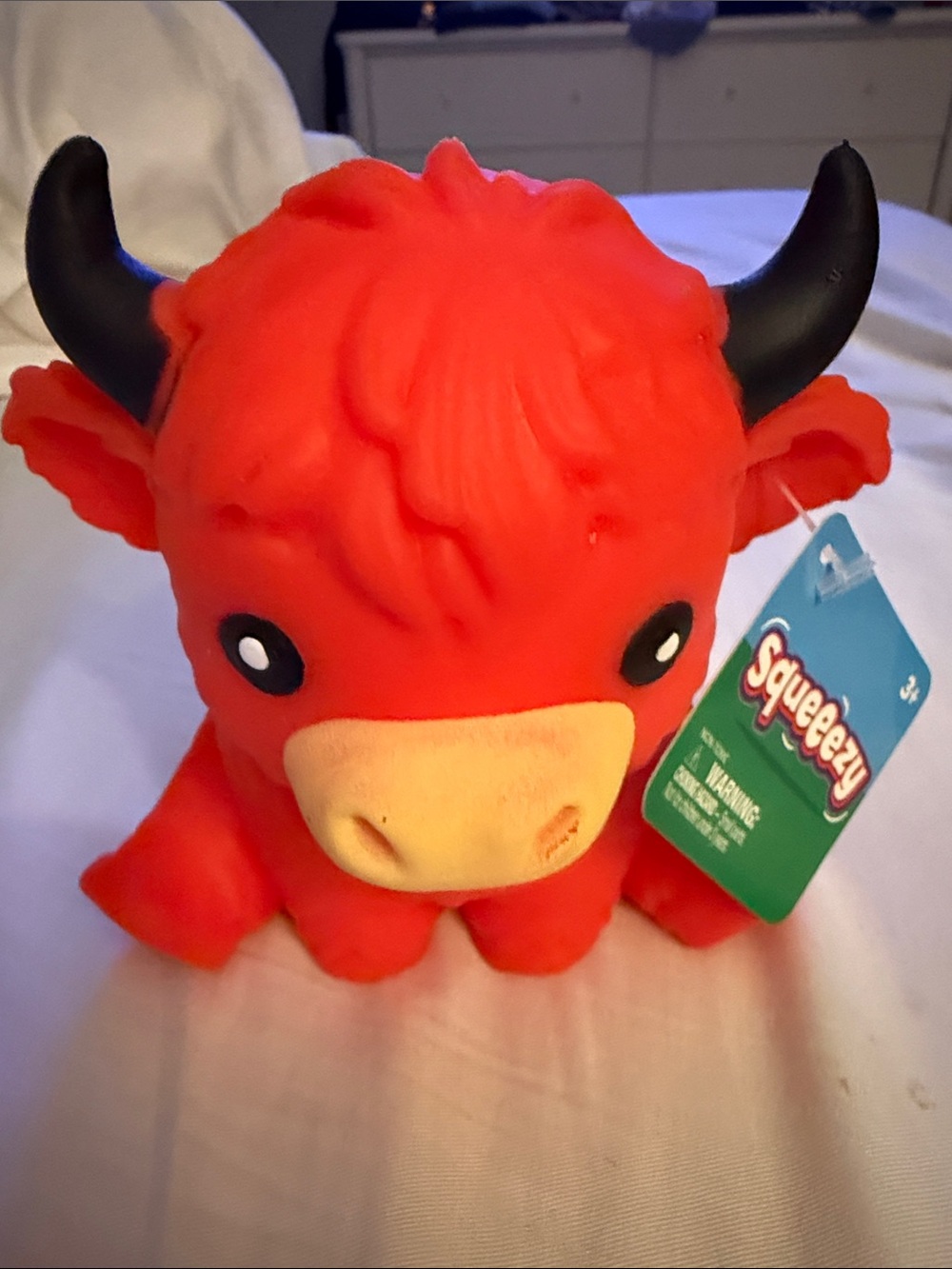 Squeeezy Red Plush Bull Toy - Soft Kids Squeezable Animal